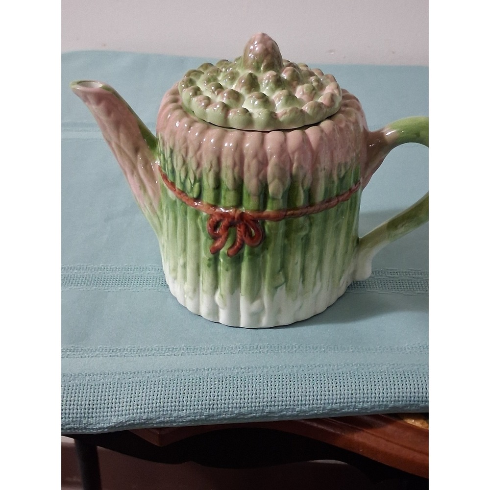 Vintage 1991 CBK Ltd Asparagus Teapot Ceramic Vegetable Figural Majolica Style